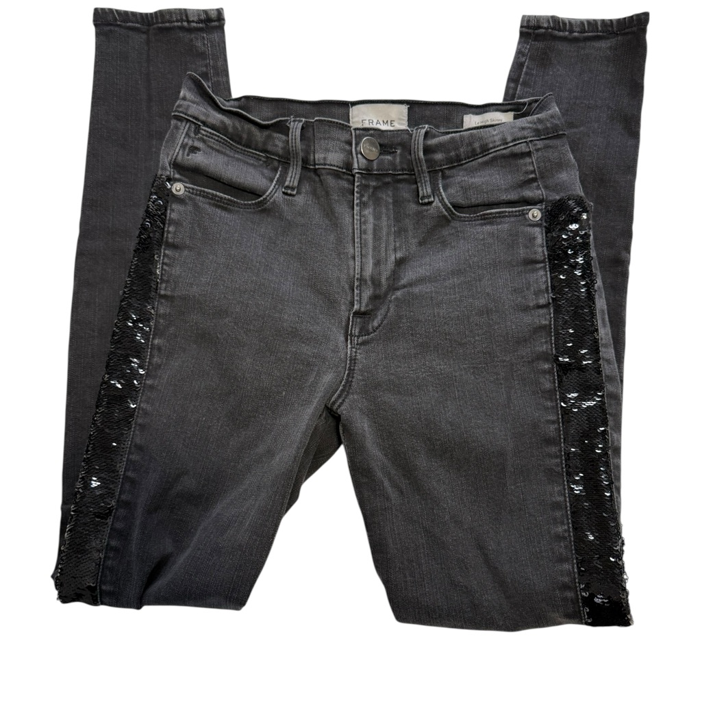 Frame Denim High Waisted Black Sequin Skinny Jeans Size 27, 27 Inch Inseam